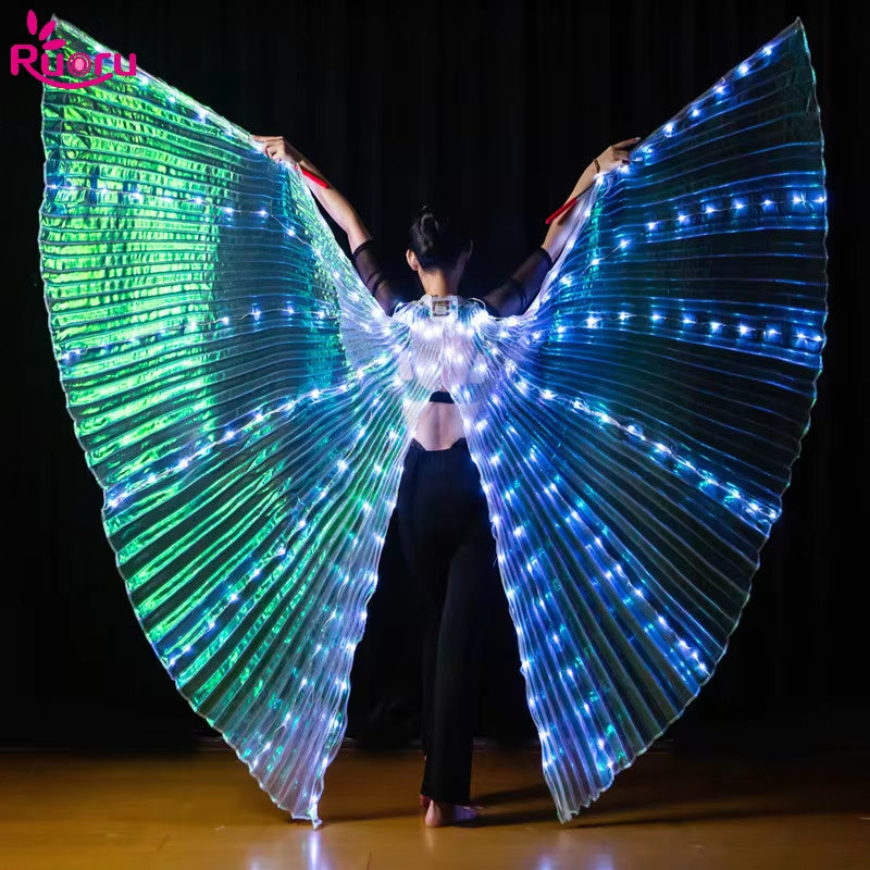 LED Dance Wings Butterfly Glowing Dance Halloween Color Fluorescent Show Christmas Belly Dance Wings Split Led Isis Wings