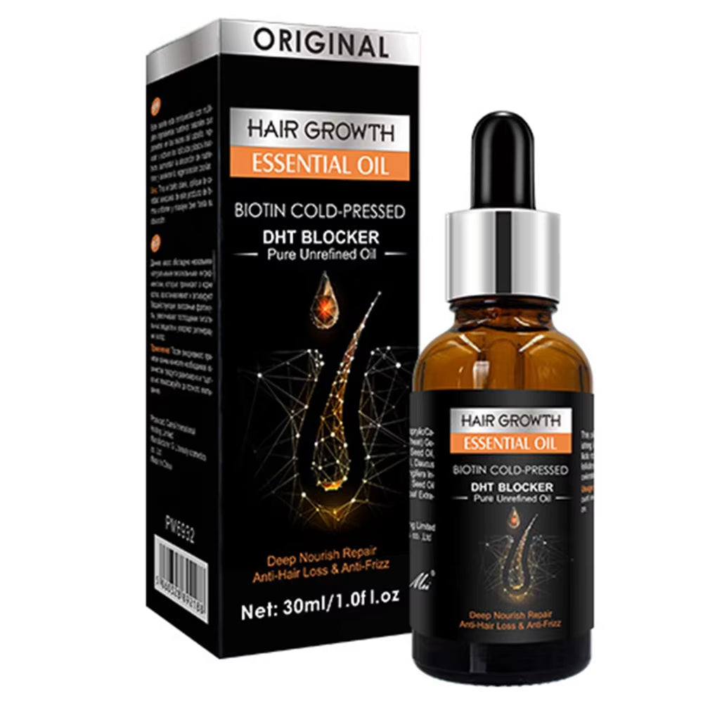 Hair Growth Essential Oil with Biotin, Cold-Pressed DHT Blocker, Anti-Hair Loss Shampoo and Conditioner, Hair Care Accessories