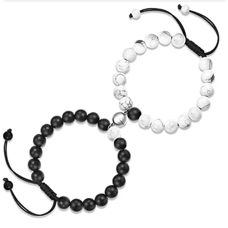 2 Pieces Natural Stone Beads Magnetic Bracelet Couple Connecting Bracelet Valentine'S Day Gift for Couple Him and Her CAX