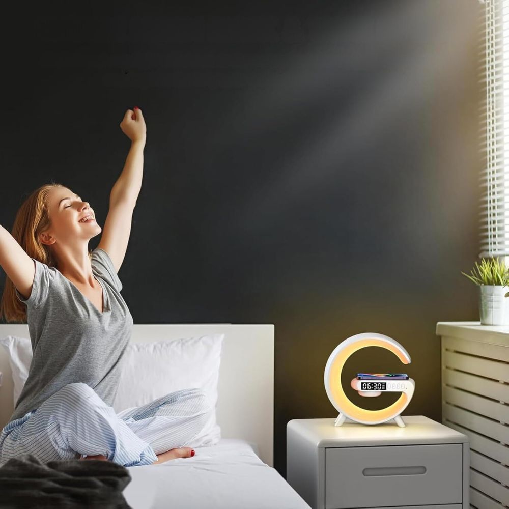 Smart G Lamp Night Light Bluetooth Speaker Wireless Charger LED RGB Alarm Clock