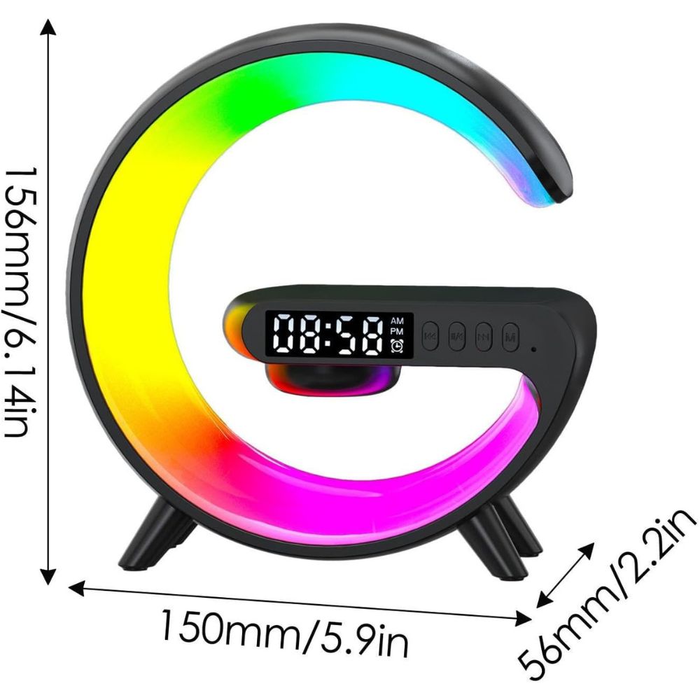 Smart G Lamp Night Light Bluetooth Speaker Wireless Charger LED RGB Alarm Clock