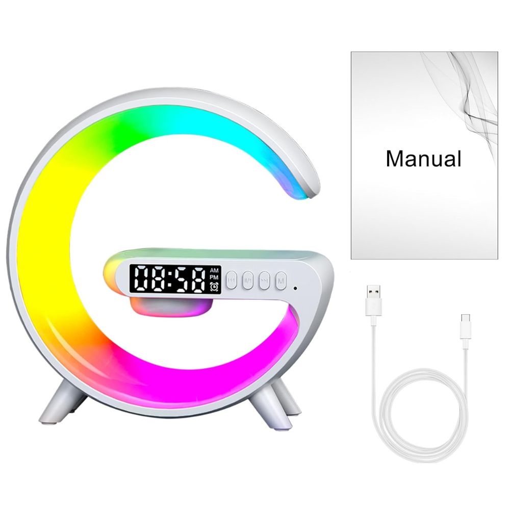 Smart G Lamp Night Light Bluetooth Speaker Wireless Charger LED RGB Alarm Clock