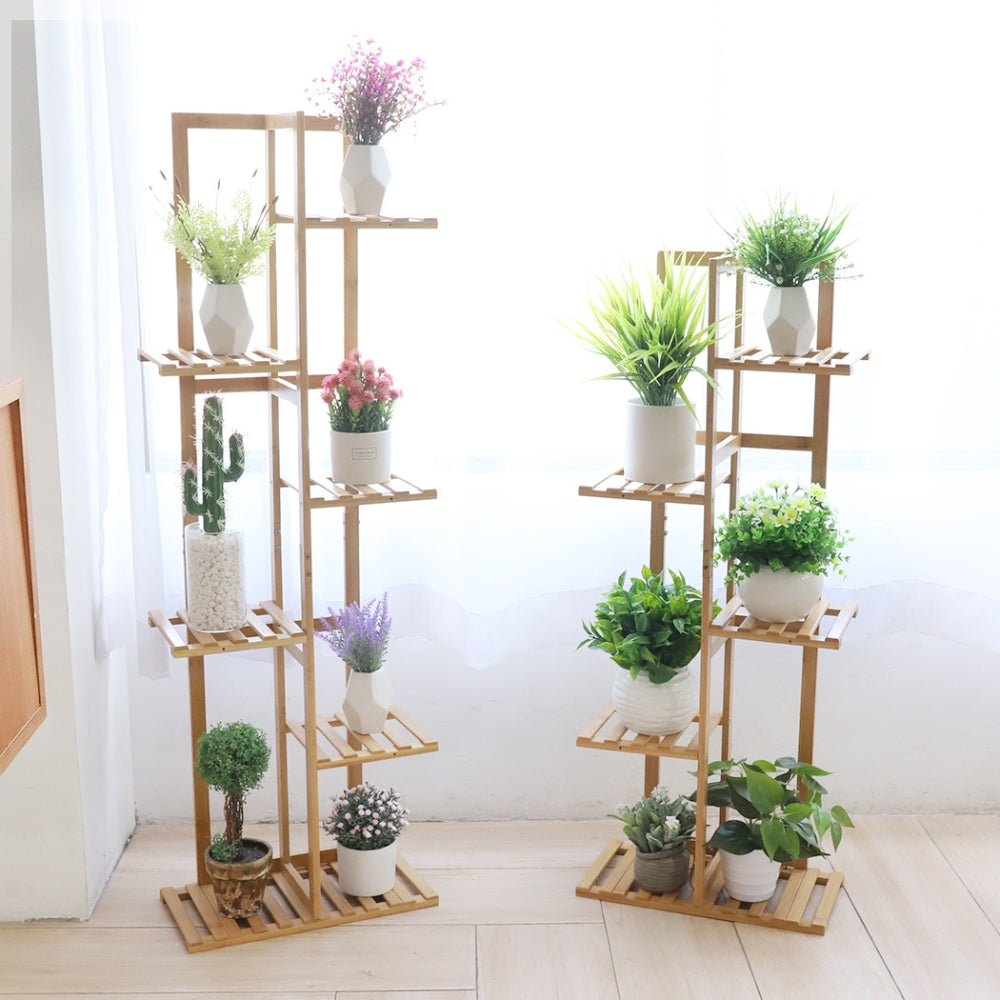 Tall Bamboo Plant Stand Corner Flower Display Rack for Indoor Outdoor