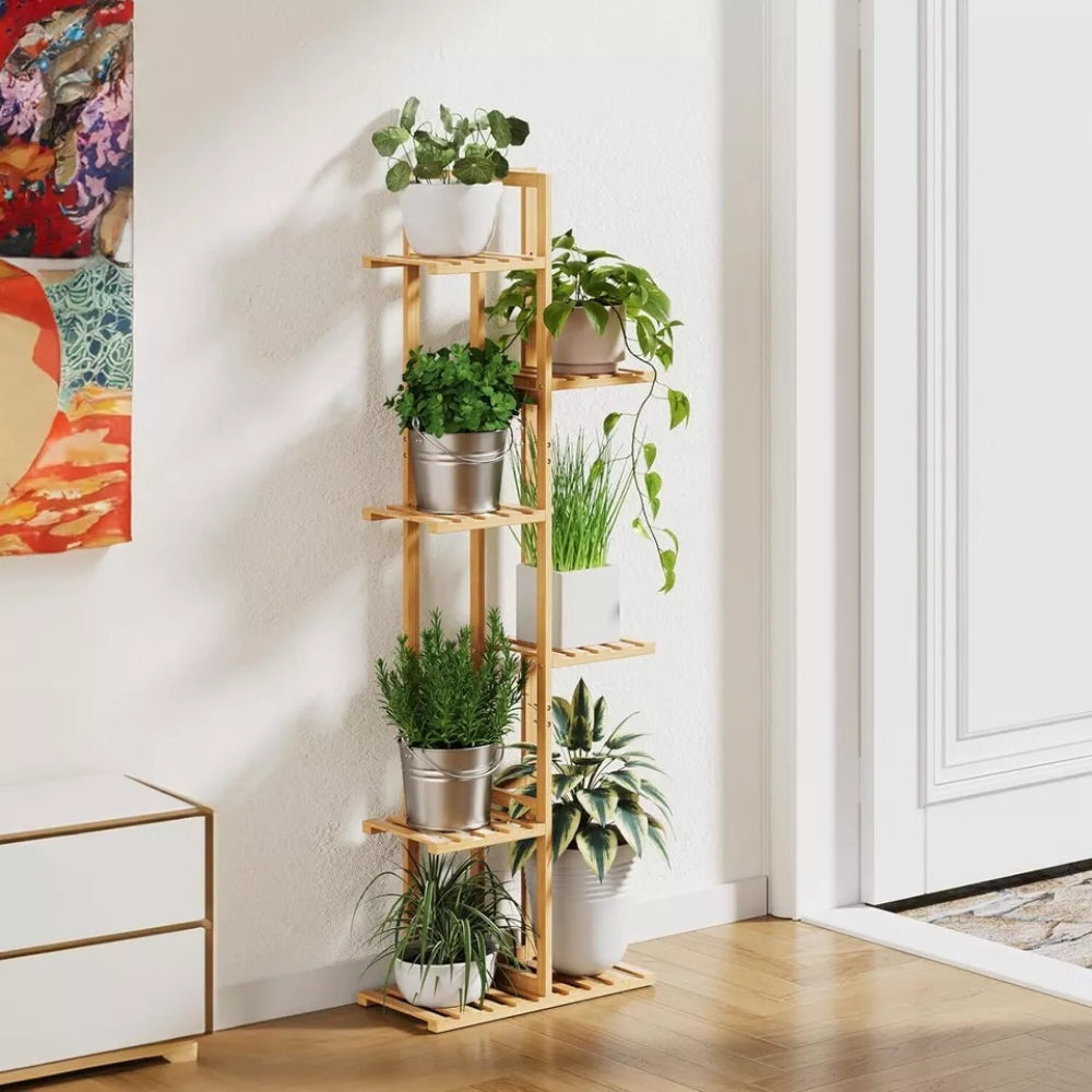 Tall Bamboo Plant Stand Corner Flower Display Rack for Indoor Outdoor