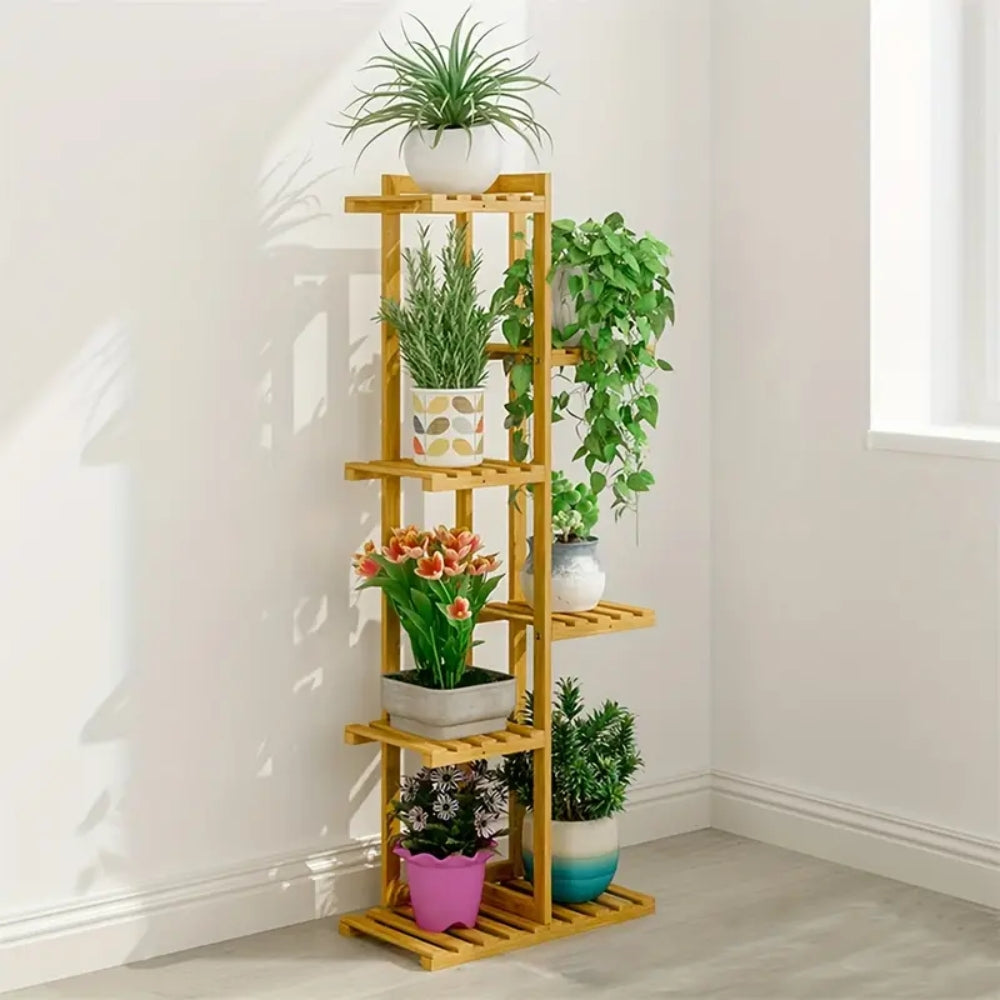 Tall Bamboo Plant Stand Corner Flower Display Rack for Indoor Outdoor