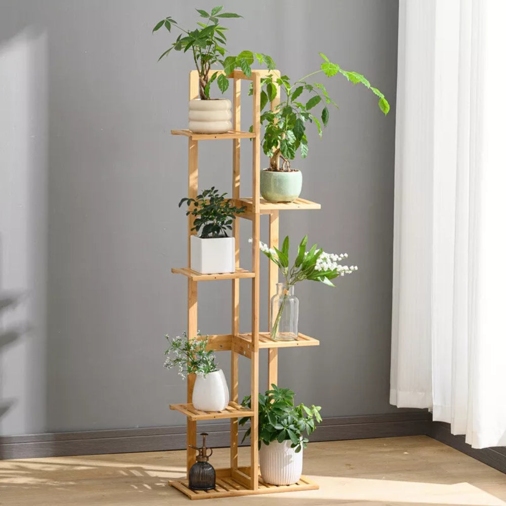 Tall Bamboo Plant Stand Corner Flower Display Rack for Indoor Outdoor