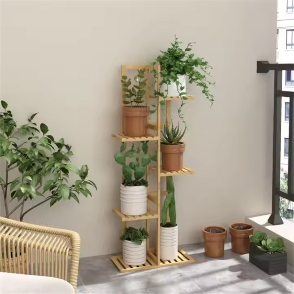 Tall Bamboo Plant Stand Corner Flower Display Rack for Indoor Outdoor