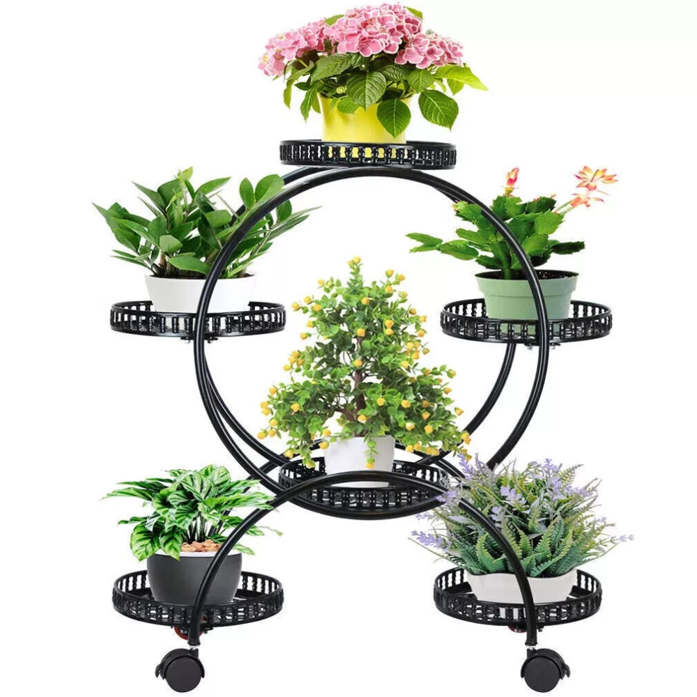 Rolling Metal Plant Stand Rack Flower Pot Shelf Holder with Wheels