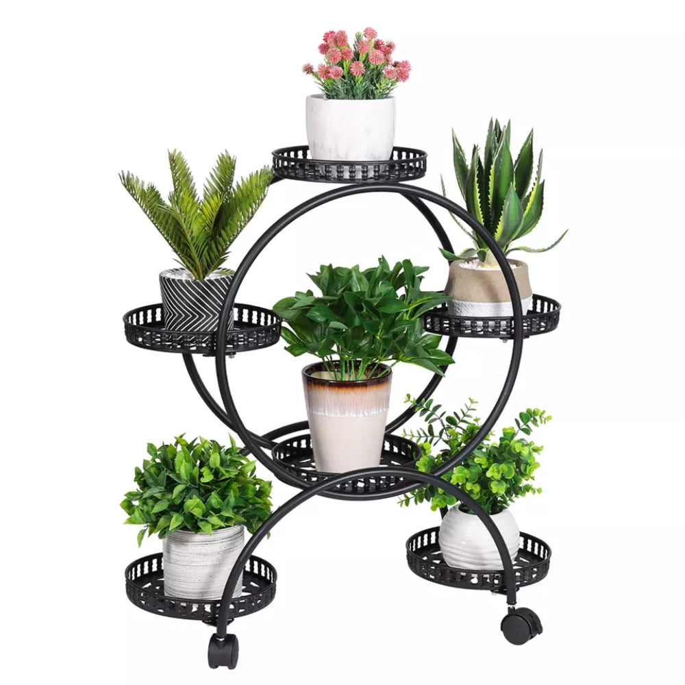 Rolling Metal Plant Stand Rack Flower Pot Shelf Holder with Wheels