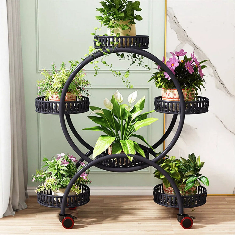 Rolling Metal Plant Stand Rack Flower Pot Shelf Holder with Wheels