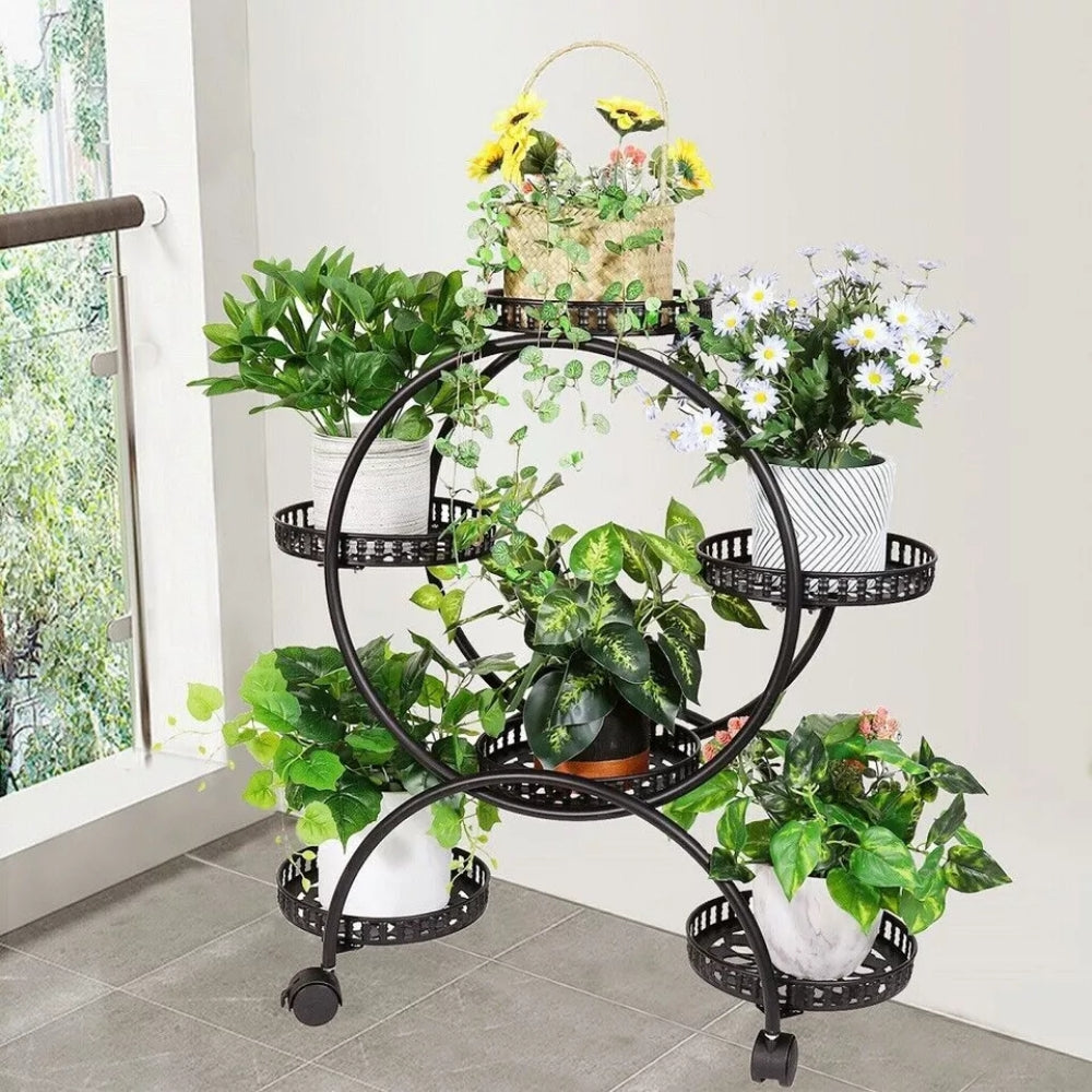 Rolling Metal Plant Stand Rack Flower Pot Shelf Holder with Wheels