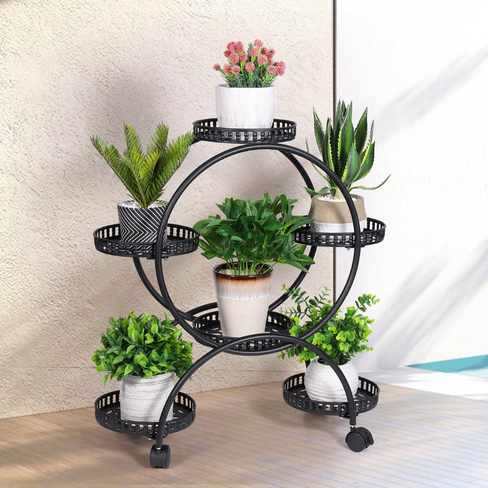 Rolling Metal Plant Stand Rack Flower Pot Shelf Holder with Wheels