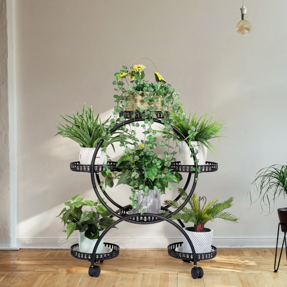 Rolling Metal Plant Stand Rack Flower Pot Shelf Holder with Wheels