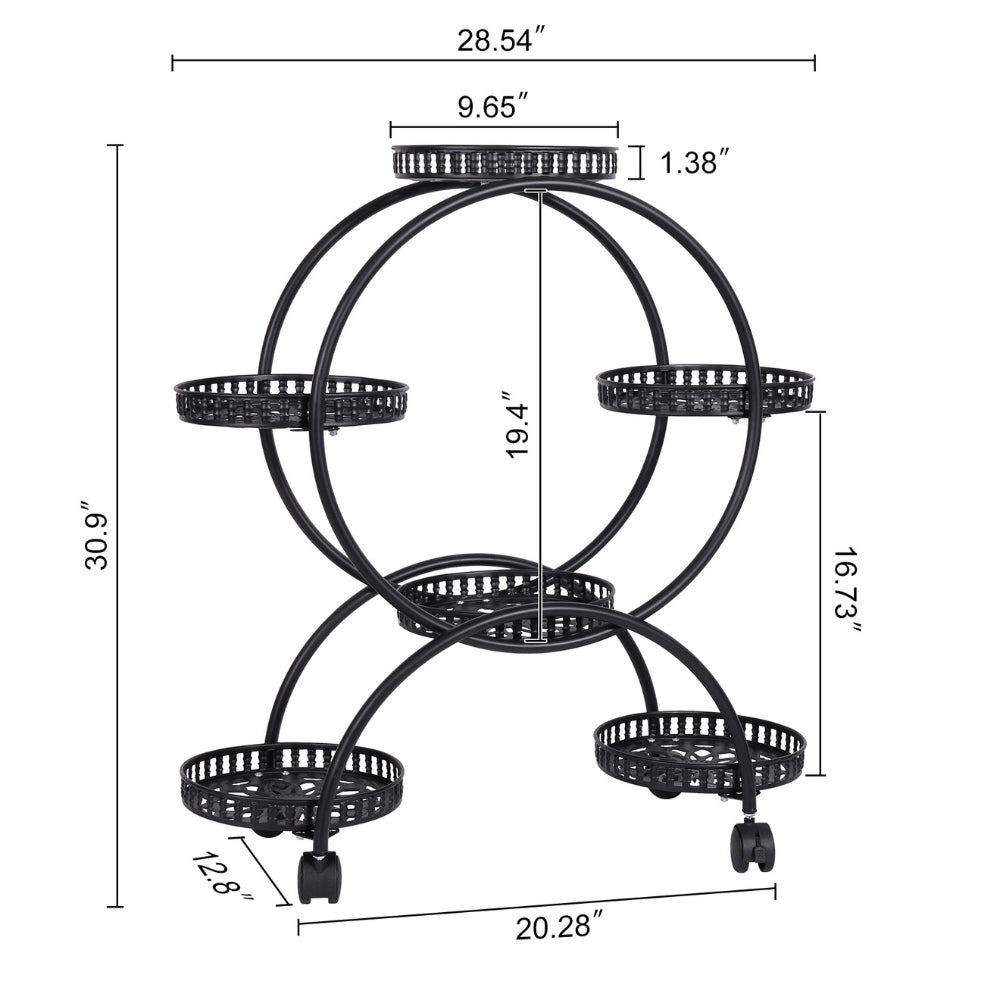 Rolling Metal Plant Stand Rack Flower Pot Shelf Holder with Wheels