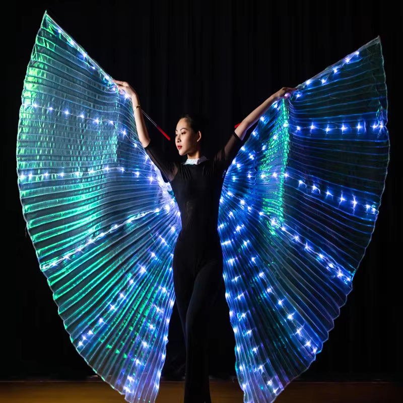 LED Dance Wings Butterfly Glowing Dance Halloween Color Fluorescent Show Christmas Belly Dance Wings Split Led Isis Wings