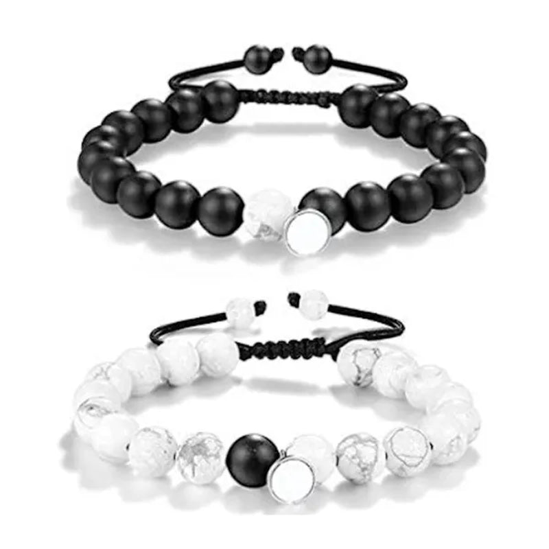 2 Pieces Natural Stone Beads Magnetic Bracelet Couple Connecting Bracelet Valentine'S Day Gift for Couple Him and Her CAX