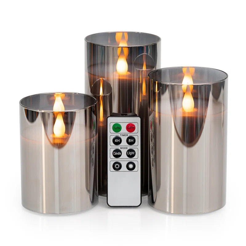 Flameless Candle with Silver Metallic Glass Holder