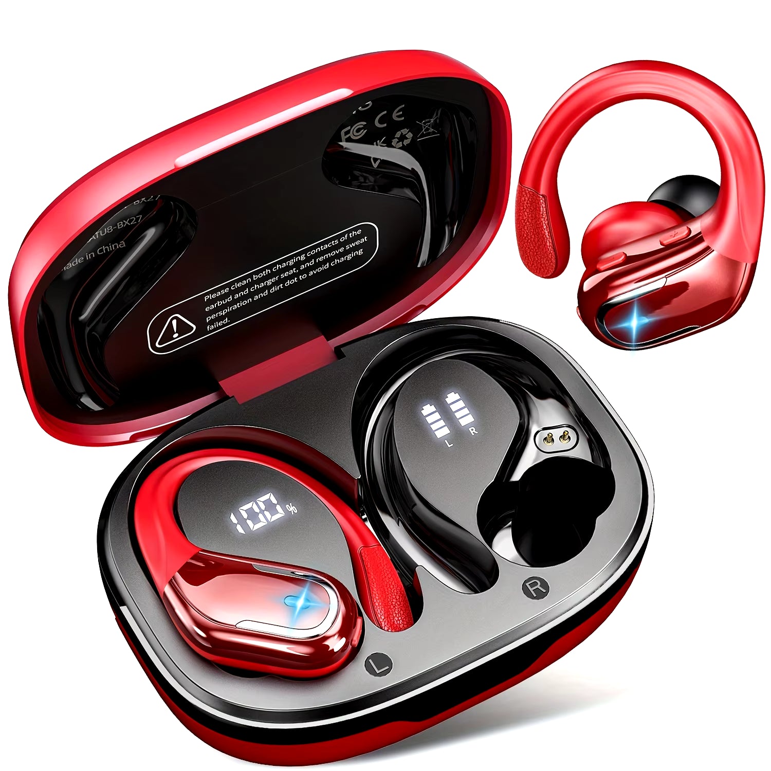 Wireless Earbuds for Running Sports Wireless Earphones with Earhooks, Dual-Led Display,Noise Cancelling Sports Headphones