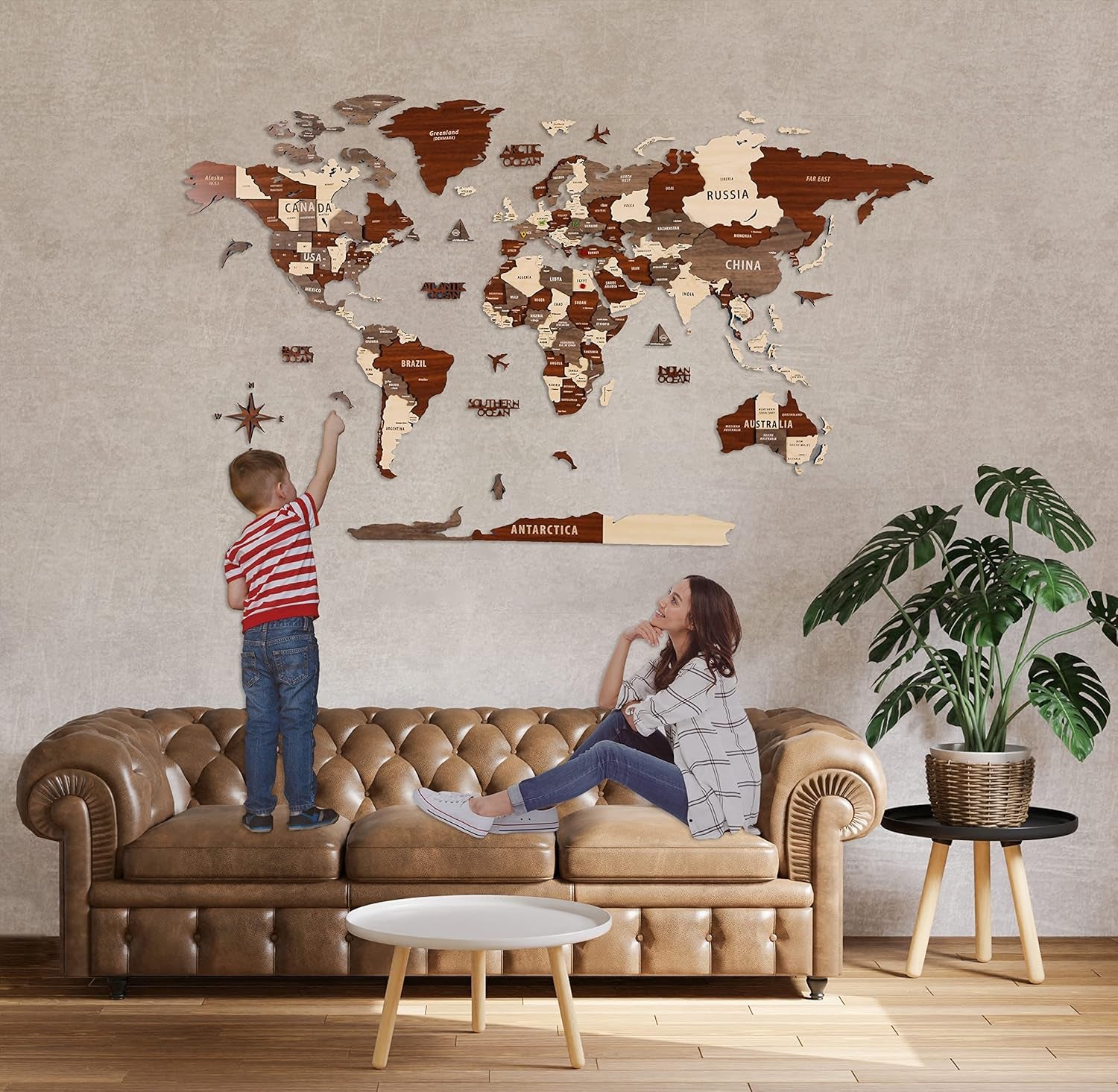 Stunning 3D Wooden World Wall Art - Multilayered Travel Decor Featuring States and Capitals - Perfect for New Homes, Offices, and Unique Birthday Gifts!