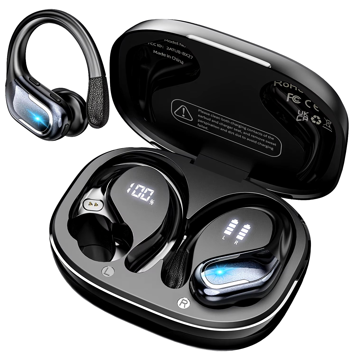 Wireless Earbuds for Running Sports Wireless Earphones with Earhooks, Dual-Led Display,Noise Cancelling Sports Headphones