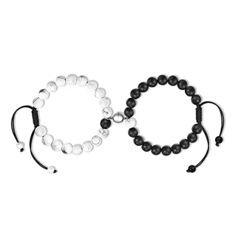 2 Pieces Natural Stone Beads Magnetic Bracelet Couple Connecting Bracelet Valentine'S Day Gift for Couple Him and Her CAX