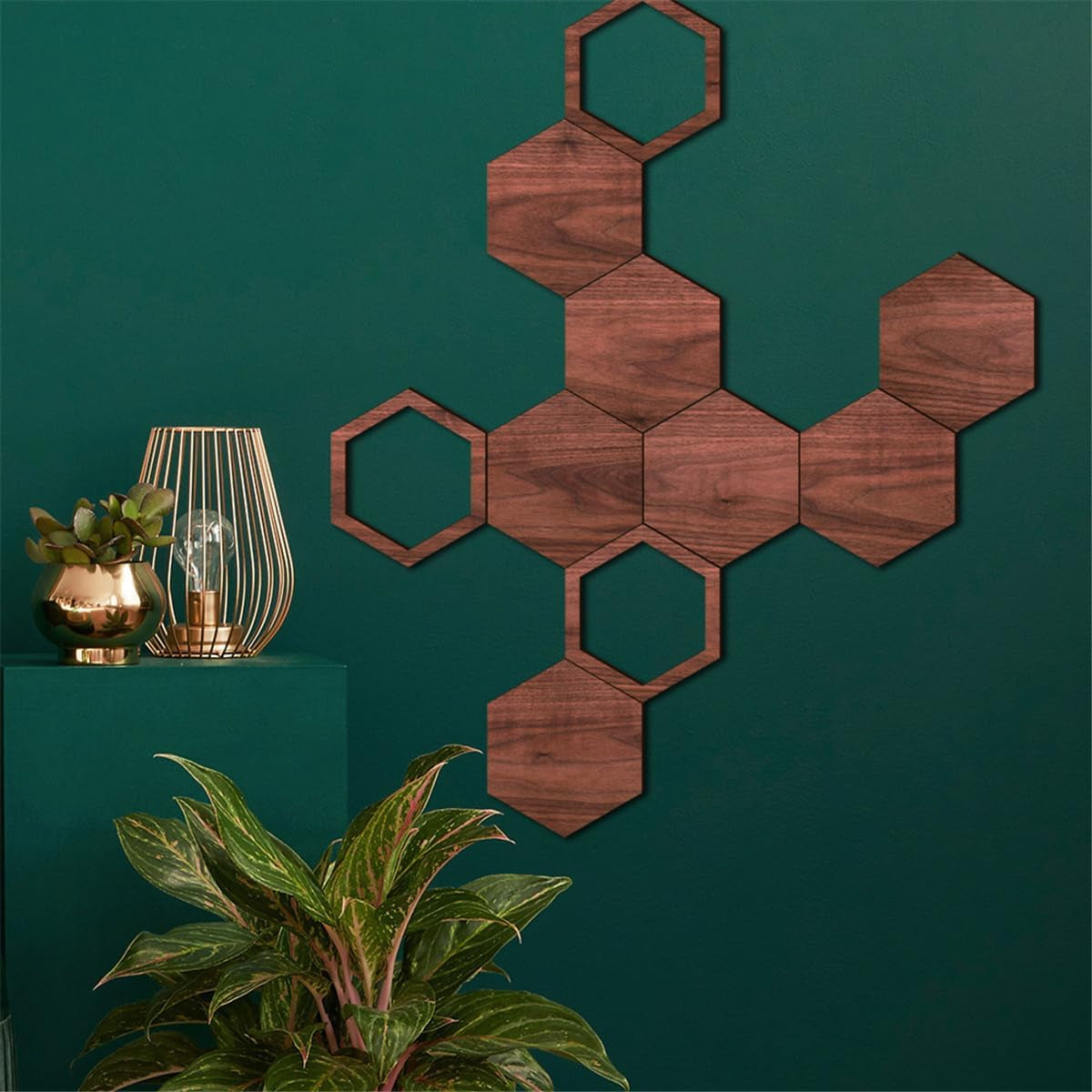 Honeycomb Wood Wall Art - Modern Hollow Hexagon Decor Panels for DIY Geometric Wall Sculptures, Self-Adhesive Honeycomb Decorations for Bedroom, Living Room, Kitchen, and Home Office