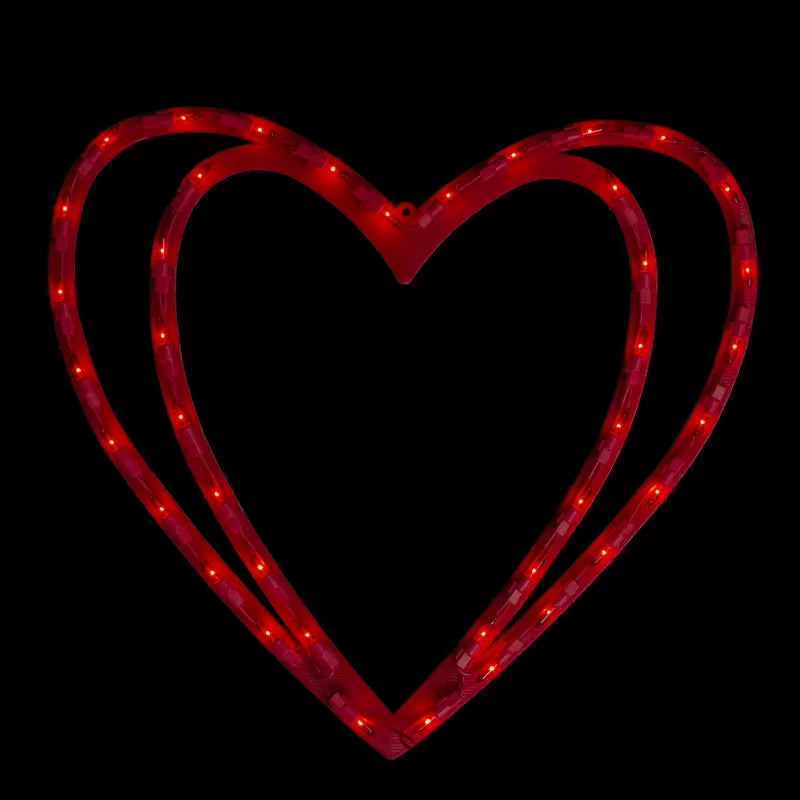 17-Inch Pre-Lit Scarlet Red Double Heart Valentine’s Day Window Silhouette Decoration