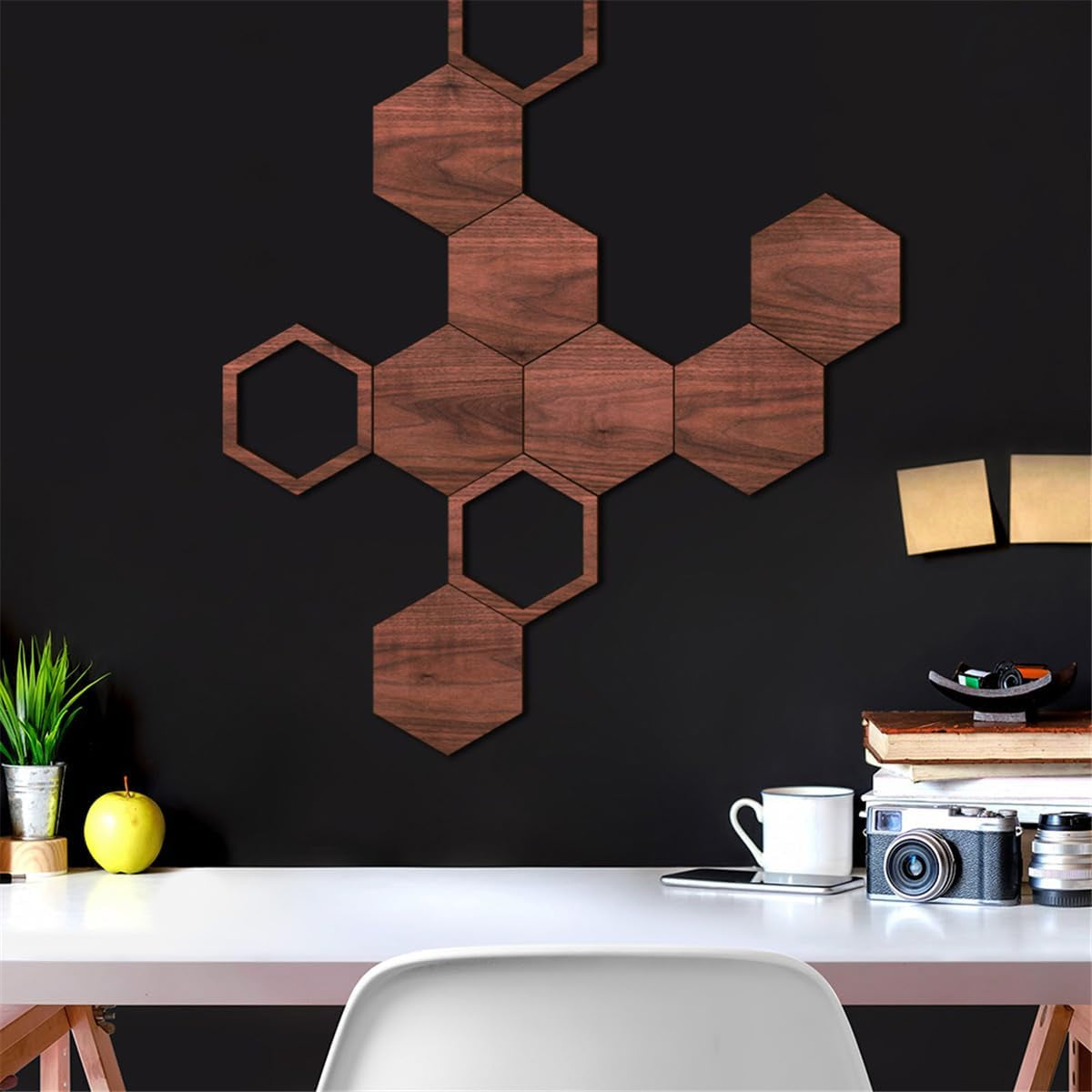 Honeycomb Wood Wall Art - Modern Hollow Hexagon Decor Panels for DIY Geometric Wall Sculptures, Self-Adhesive Honeycomb Decorations for Bedroom, Living Room, Kitchen, and Home Office