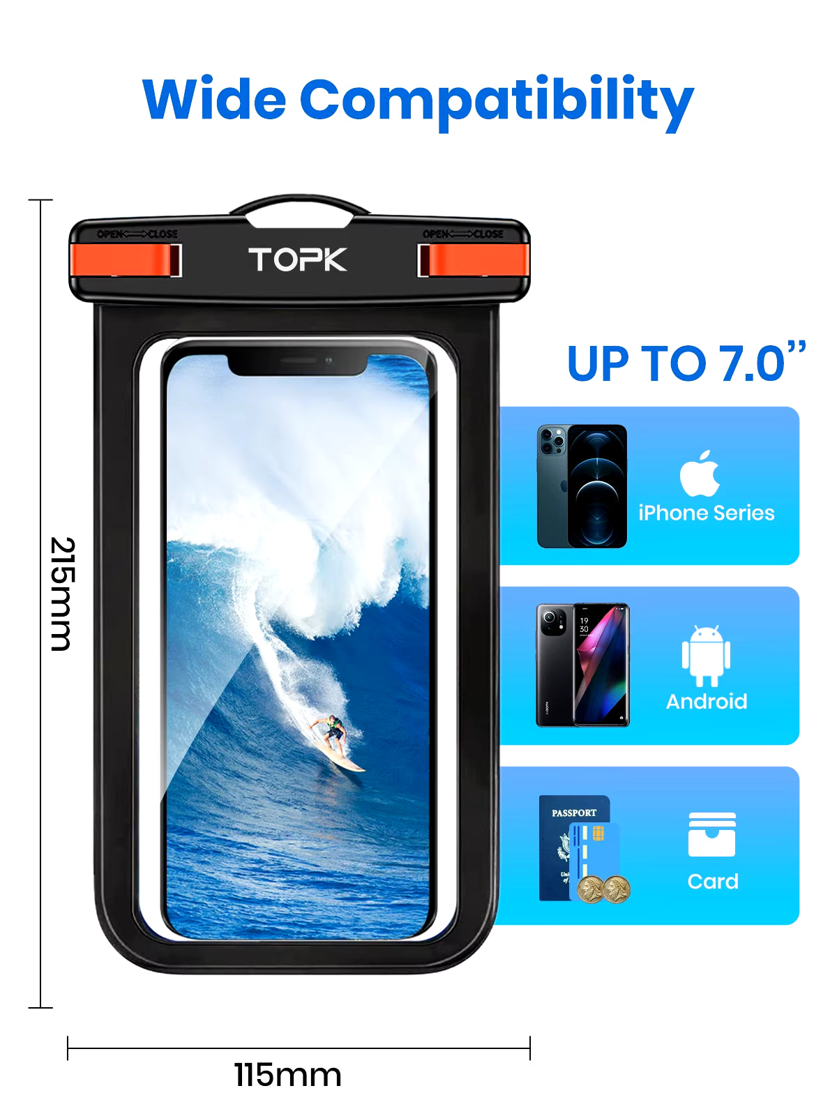 Universal IPX8 Waterproof Phone Pouch - Dry Bag with Lanyard for iPhone & Samsung (Fits Phones Up to 7.0 Inches)