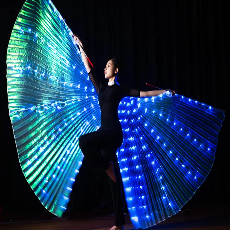 LED Dance Wings Butterfly Glowing Dance Halloween Color Fluorescent Show Christmas Belly Dance Wings Split Led Isis Wings