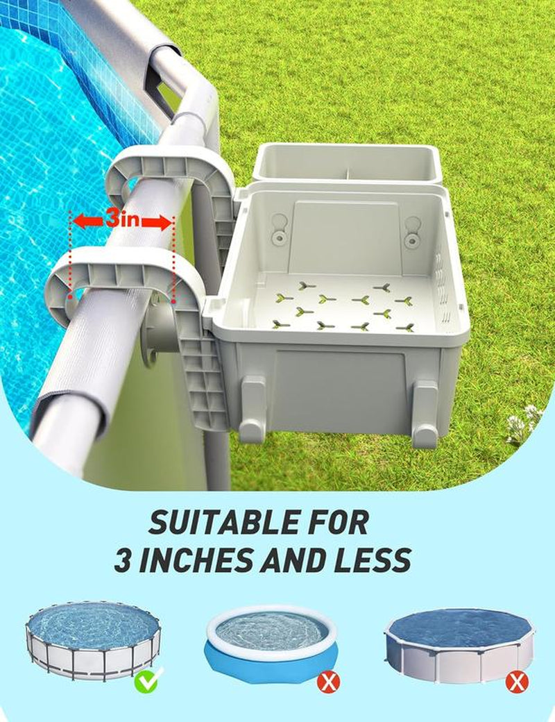 Poolside Storage Baskets - Set of 2 - Gray Pool Accessory Organizers with Cup Holders and Hooks for Above Ground Pools