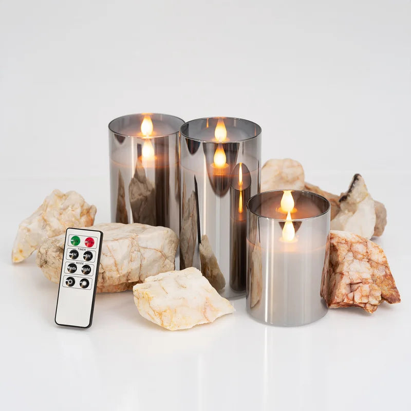 Flameless Candle with Silver Metallic Glass Holder