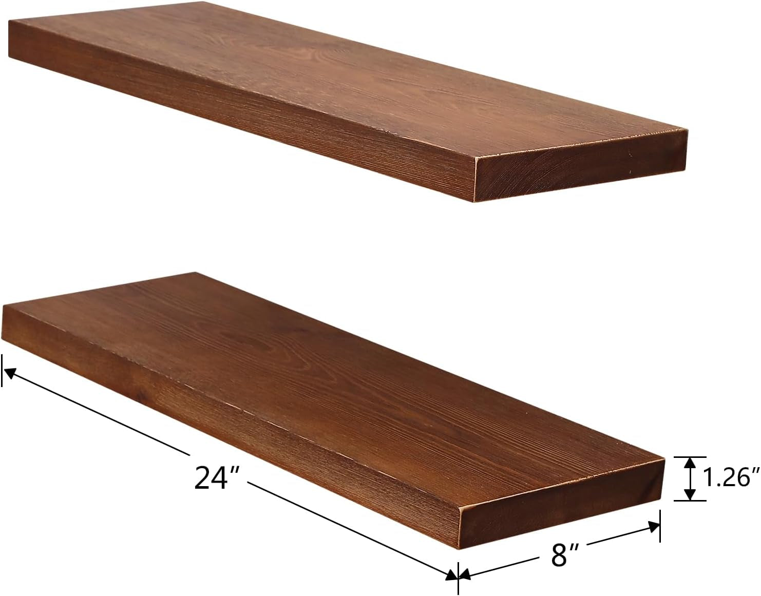 Allen 8" Deep Reclaimed Wood Floating Shelves - Set of 2 Rustic Pine Wall Mount Shelves (24 Inch)