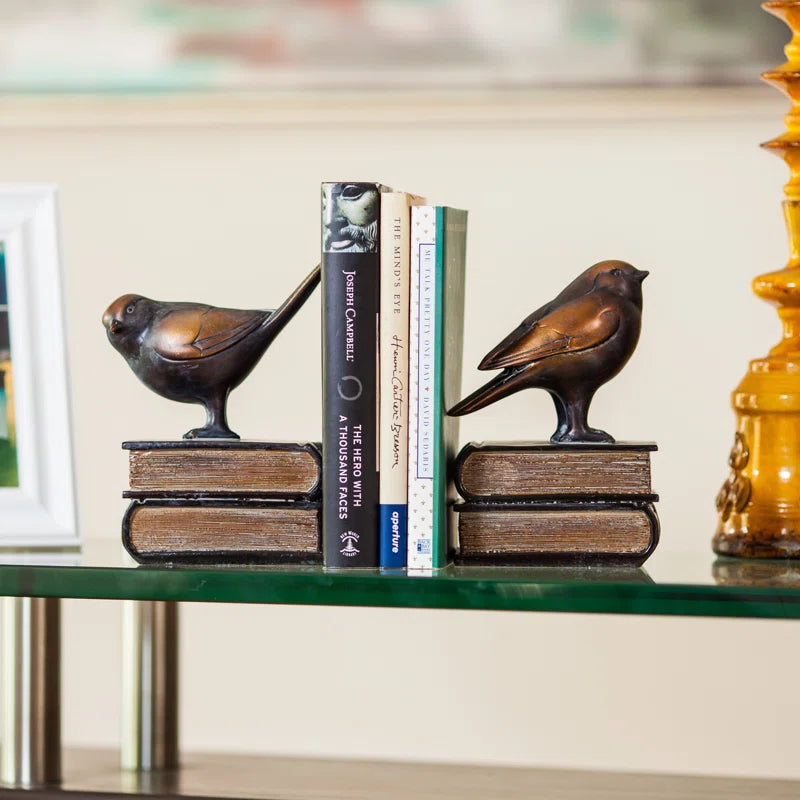  Farmhouse Resin Bookends with Birds on Books Design and Non-Skid Base