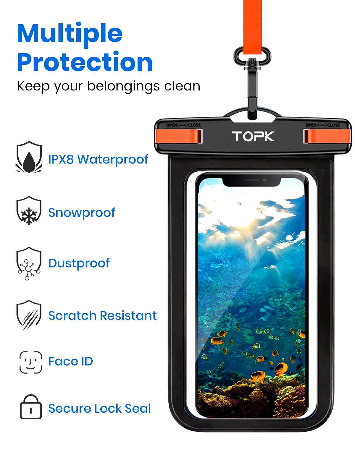 Universal IPX8 Waterproof Phone Pouch - Dry Bag with Lanyard for iPhone & Samsung (Fits Phones Up to 7.0 Inches)