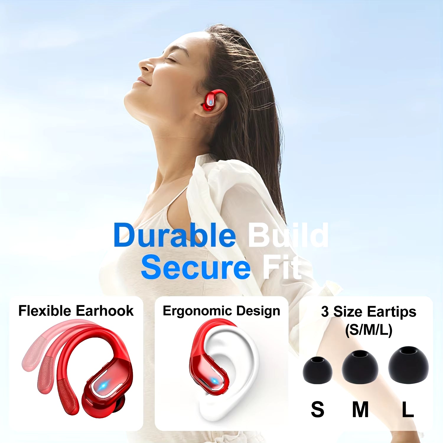 Wireless Earbuds for Running Sports Wireless Earphones with Earhooks, Dual-Led Display,Noise Cancelling Sports Headphones