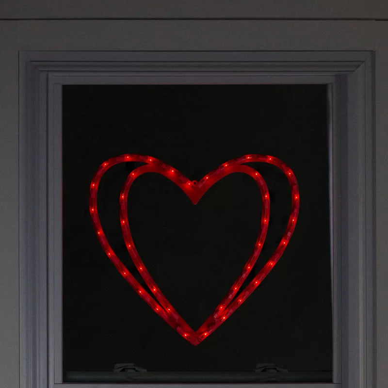 17-Inch Pre-Lit Scarlet Red Double Heart Valentine’s Day Window Silhouette Decoration