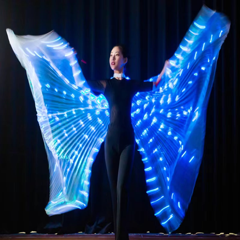 LED Dance Wings Butterfly Glowing Dance Halloween Color Fluorescent Show Christmas Belly Dance Wings Split Led Isis Wings