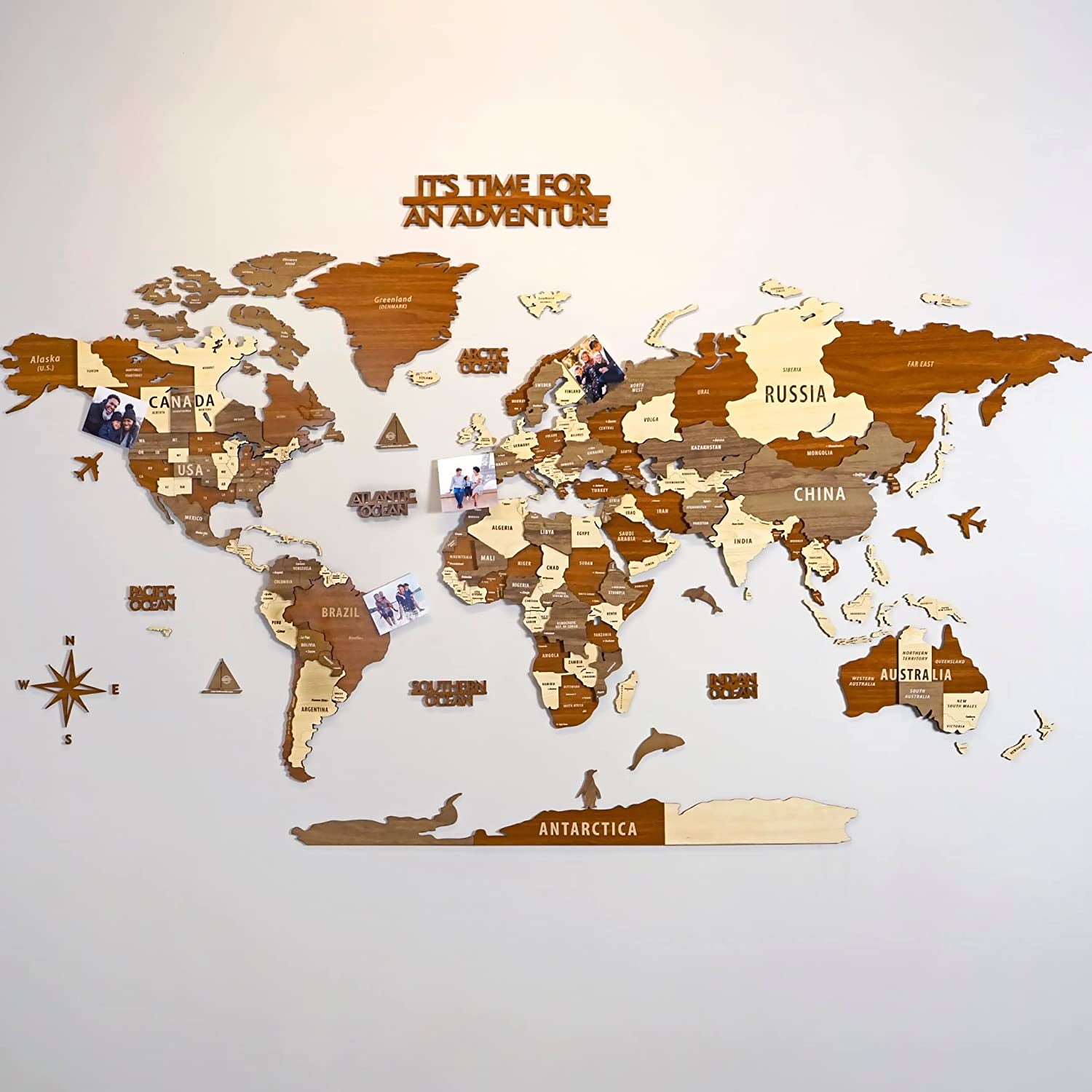 Stunning 3D Wooden World Wall Art - Multilayered Travel Decor Featuring States and Capitals - Perfect for New Homes, Offices, and Unique Birthday Gifts!